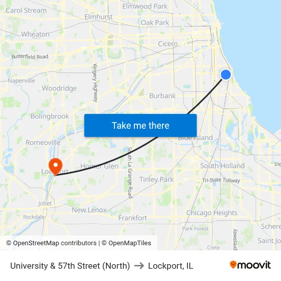 University & 57th Street (North) to Lockport, IL map