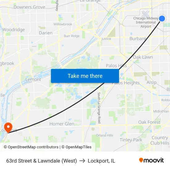 63rd Street & Lawndale (West) to Lockport, IL map