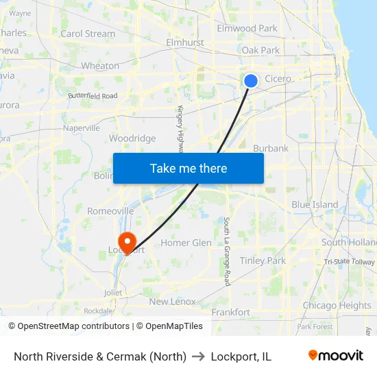 North Riverside & Cermak (North) to Lockport, IL map