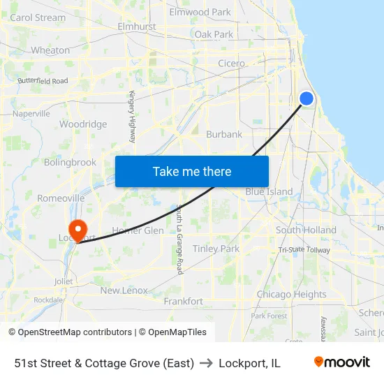 51st Street & Cottage Grove (East) to Lockport, IL map