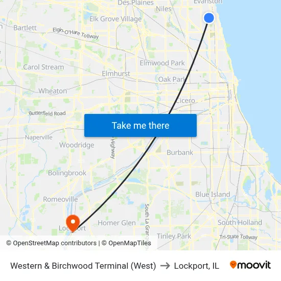 Western & Birchwood Terminal (West) to Lockport, IL map