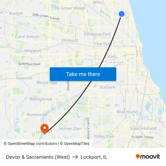 Devon & Sacramento (West) to Lockport, IL map