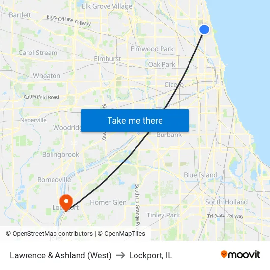 Lawrence & Ashland (West) to Lockport, IL map