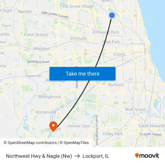Northwest Hwy & Nagle (Nw) to Lockport, IL map