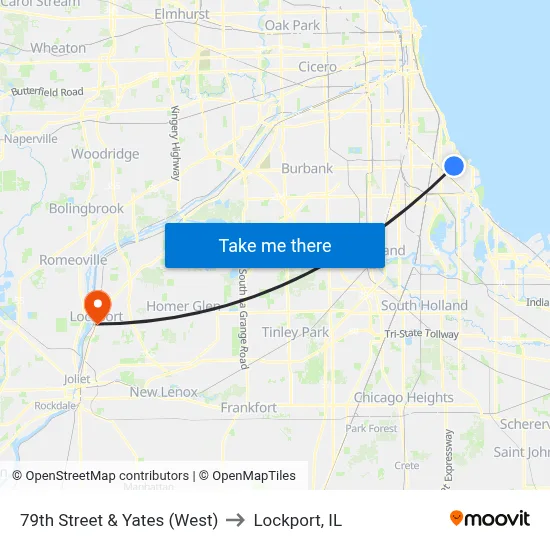 79th Street & Yates (West) to Lockport, IL map