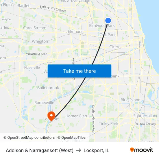 Addison & Narragansett (West) to Lockport, IL map