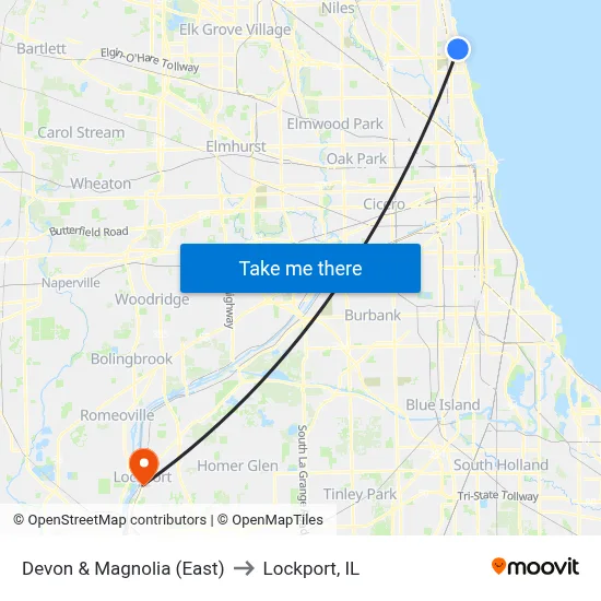 Devon & Magnolia (East) to Lockport, IL map