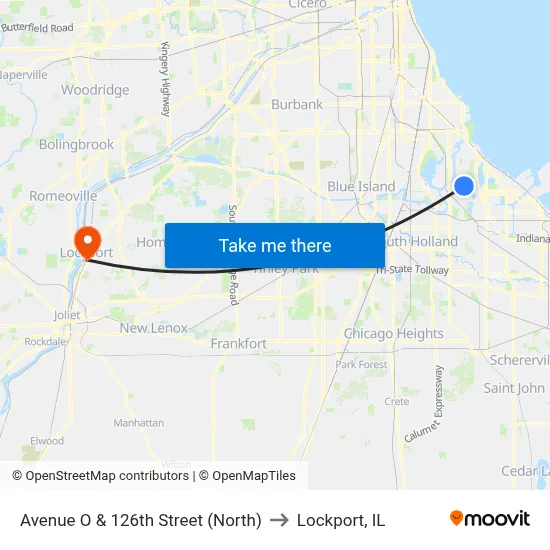 Avenue O & 126th Street (North) to Lockport, IL map