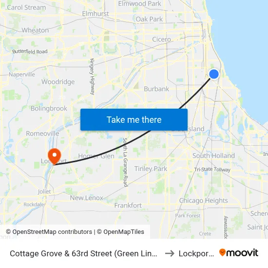 Cottage Grove & 63rd Street (Green Line) (North) to Lockport, IL map