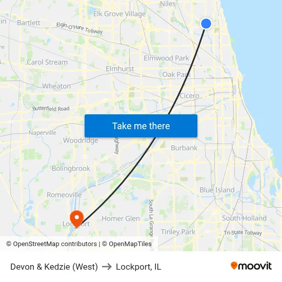 Devon & Kedzie (West) to Lockport, IL map