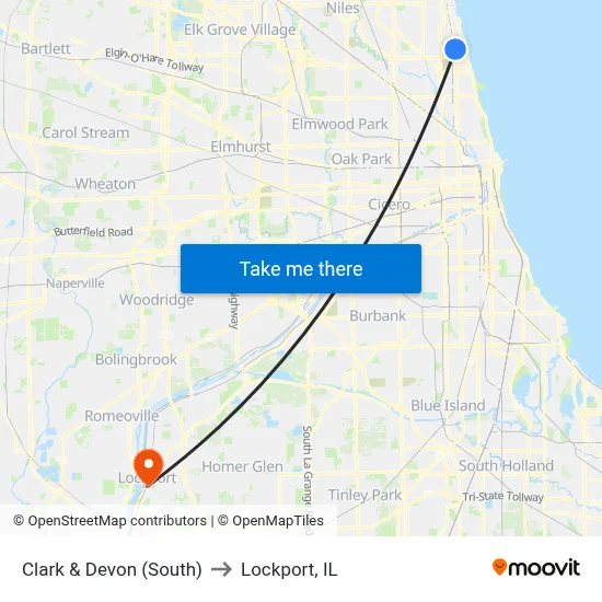 Clark & Devon (South) to Lockport, IL map