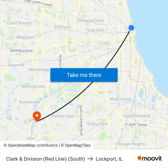Clark & Division (Red Line) (South) to Lockport, IL map