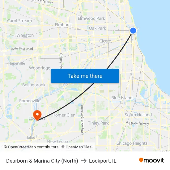 Dearborn & Marina City (North) to Lockport, IL map