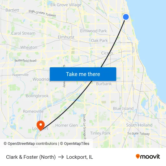 Clark & Foster (North) to Lockport, IL map