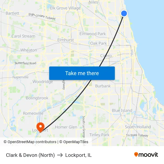 Clark & Devon (North) to Lockport, IL map