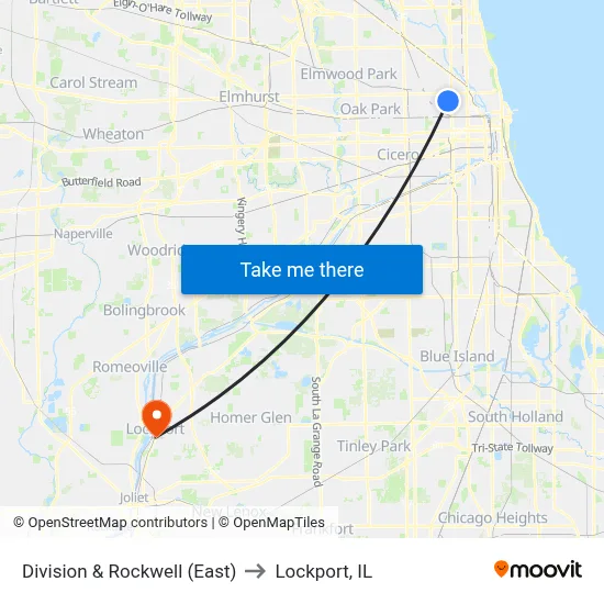 Division & Rockwell (East) to Lockport, IL map