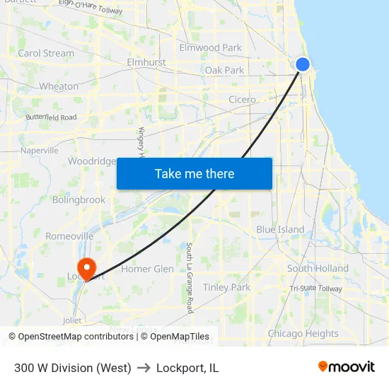 300 W Division (West) to Lockport, IL map