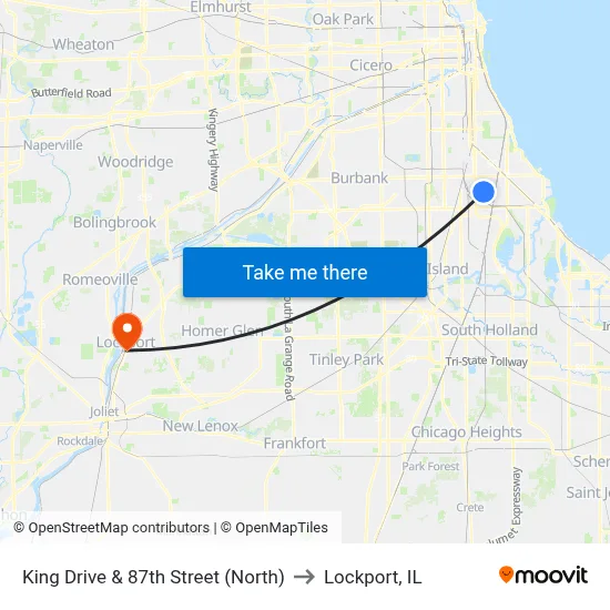 King Drive & 87th Street (North) to Lockport, IL map