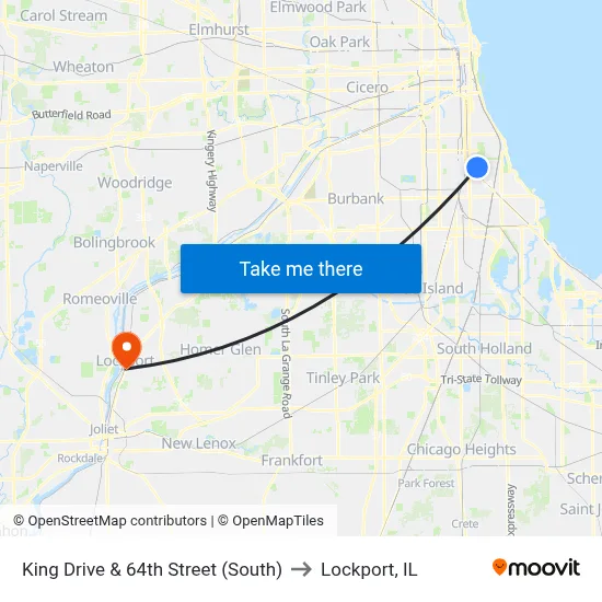 King Drive & 64th Street (South) to Lockport, IL map