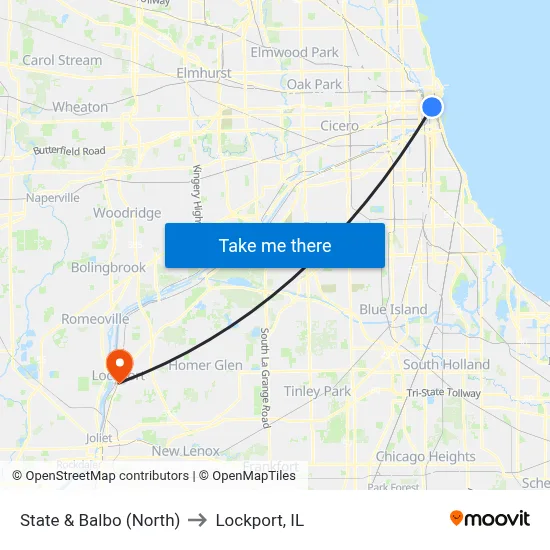 State & Balbo (North) to Lockport, IL map