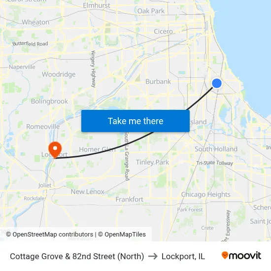 Cottage Grove & 82nd Street (North) to Lockport, IL map