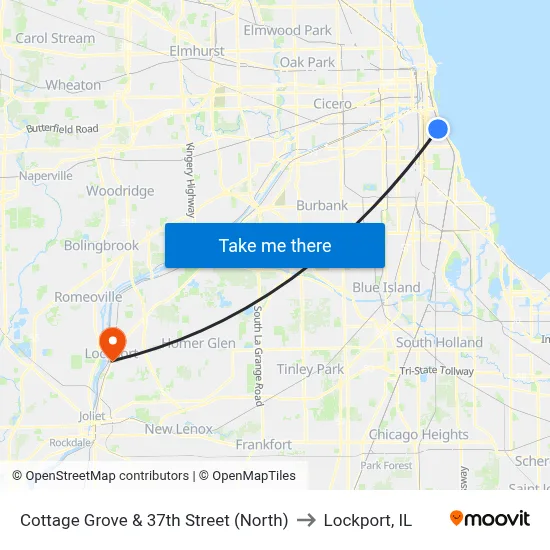 Cottage Grove & 37th Street (North) to Lockport, IL map