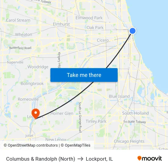 Columbus & Randolph (North) to Lockport, IL map