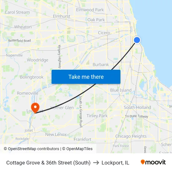 Cottage Grove & 36th Street (South) to Lockport, IL map