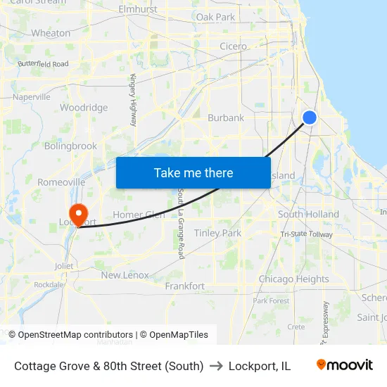 Cottage Grove & 80th Street (South) to Lockport, IL map