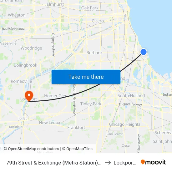 79th Street & Exchange (Metra Station) (West) to Lockport, IL map
