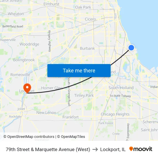79th Street & Marquette Avenue (West) to Lockport, IL map