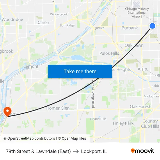 79th Street & Lawndale (East) to Lockport, IL map