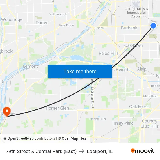 79th Street & Central Park (East) to Lockport, IL map