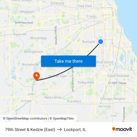 79th Street & Kedzie (East) to Lockport, IL map
