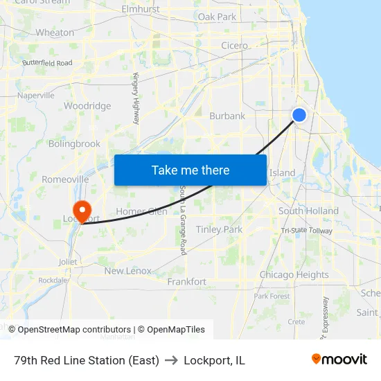 79th Red Line Station (East) to Lockport, IL map