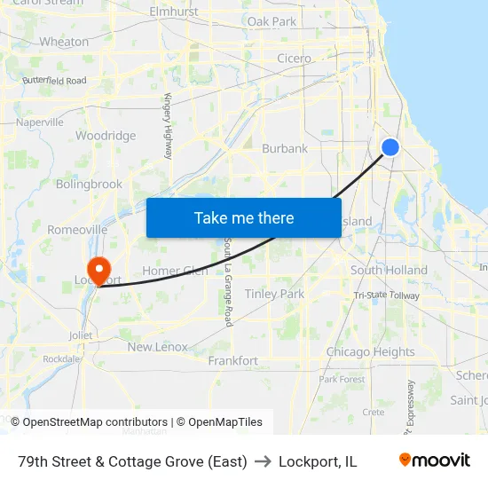 79th Street & Cottage Grove (East) to Lockport, IL map