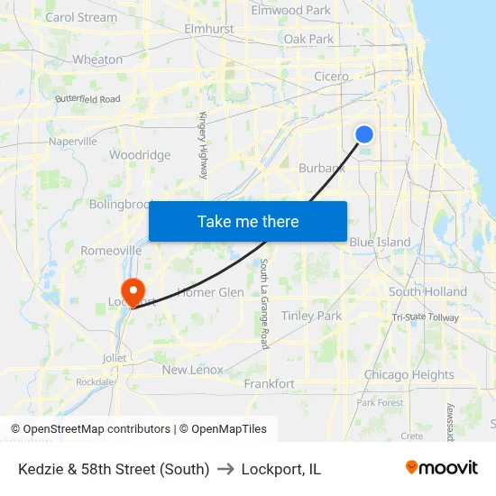 Kedzie & 58th Street (South) to Lockport, IL map