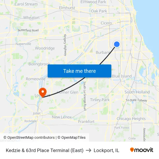 Kedzie & 63rd Place Terminal (East) to Lockport, IL map