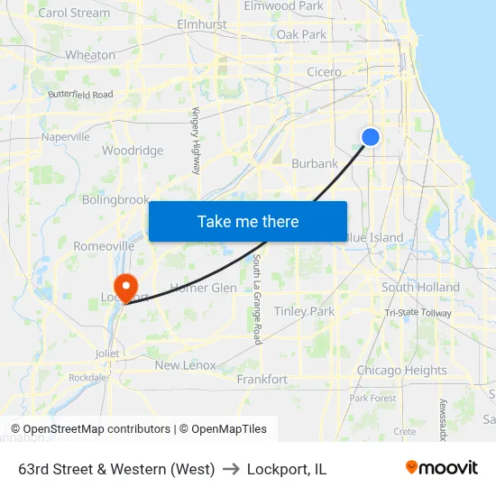 63rd Street & Western (West) to Lockport, IL map