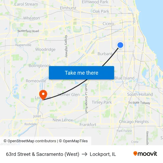63rd Street & Sacramento (West) to Lockport, IL map