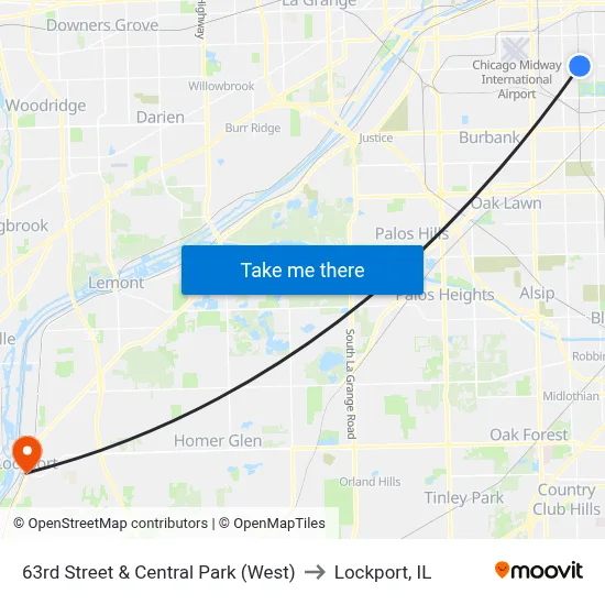 63rd Street & Central Park (West) to Lockport, IL map