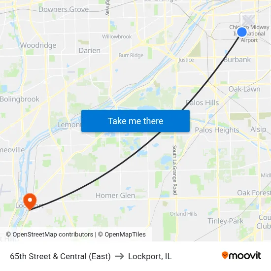 65th Street & Central (East) to Lockport, IL map