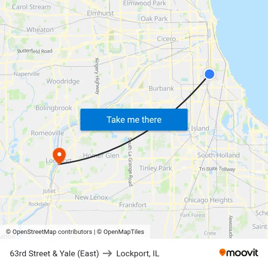 63rd Street & Yale (East) to Lockport, IL map