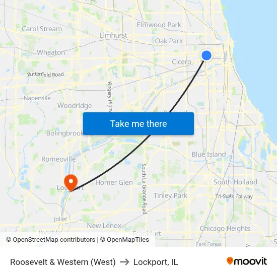 Roosevelt & Western (West) to Lockport, IL map