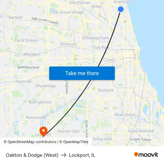 Oakton & Dodge (West) to Lockport, IL map
