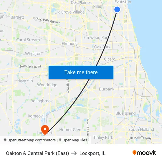 Oakton & Central Park (East) to Lockport, IL map
