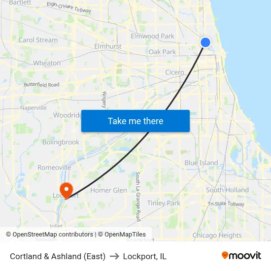 Cortland & Ashland (East) to Lockport, IL map