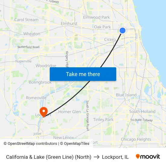 California & Lake (Green Line) (North) to Lockport, IL map