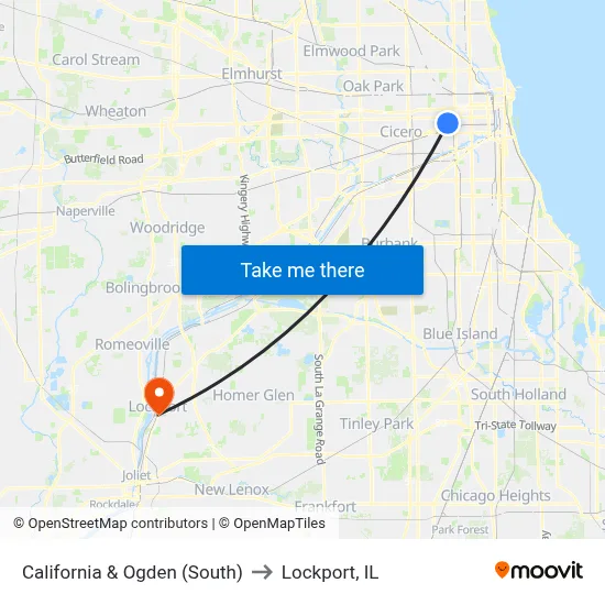 California & Ogden (South) to Lockport, IL map