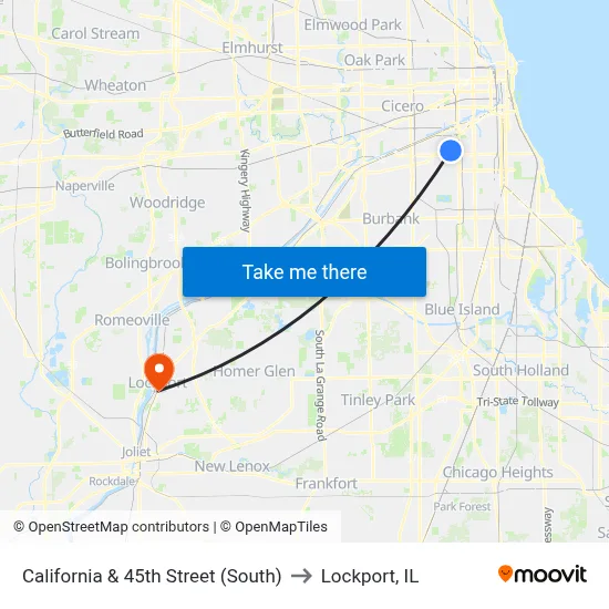 California & 45th Street (South) to Lockport, IL map